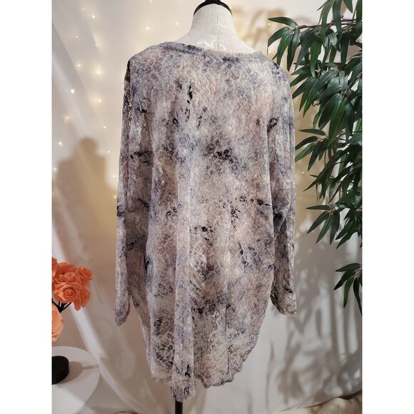 LOGO by Lori Goldstein Floral Tie Dye Sheer Lace Top Womens Size 5X Long Sleeve - Picture 5 of 11